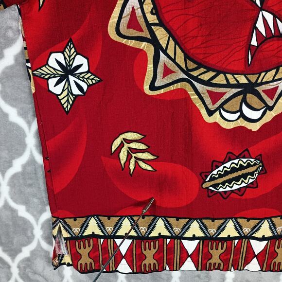 Kai Veikau Shirt Men Size M Red Tribal Print Button Front Fiji - Picture 9 of 13